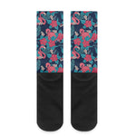 Flamingo And Hawaiian Floral Print Crew Socks