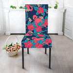 Flamingo And Hawaiian Floral Print Dining Chair Slipcover