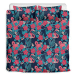 Flamingo And Hawaiian Floral Print Duvet Cover Bedding Set