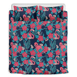 Flamingo And Hawaiian Floral Print Duvet Cover Bedding Set