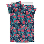 Flamingo And Hawaiian Floral Print Duvet Cover Bedding Set