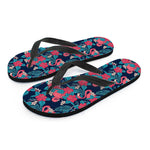 Flamingo And Hawaiian Floral Print Flip Flops