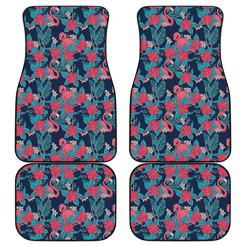 Flamingo And Hawaiian Floral Print Front and Back Car Floor Mats