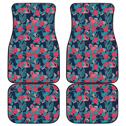 Flamingo And Hawaiian Floral Print Front and Back Car Floor Mats