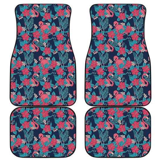 Flamingo And Hawaiian Floral Print Front and Back Car Floor Mats
