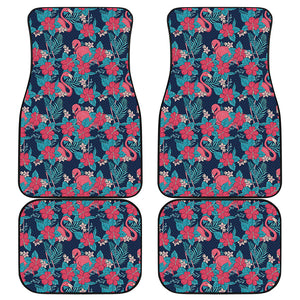 Flamingo And Hawaiian Floral Print Front and Back Car Floor Mats