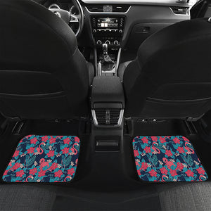 Flamingo And Hawaiian Floral Print Front and Back Car Floor Mats