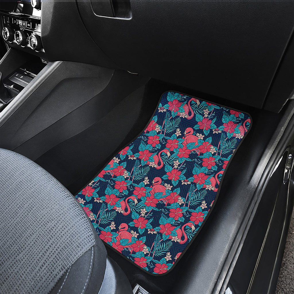 Flamingo And Hawaiian Floral Print Front and Back Car Floor Mats