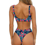 Flamingo And Hawaiian Floral Print Front Bow Tie Bikini