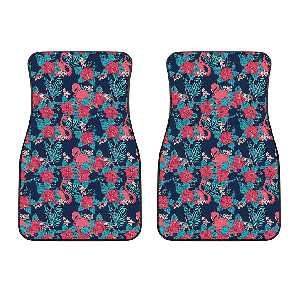 Flamingo And Hawaiian Floral Print Front Car Floor Mats