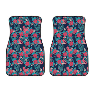 Flamingo And Hawaiian Floral Print Front Car Floor Mats