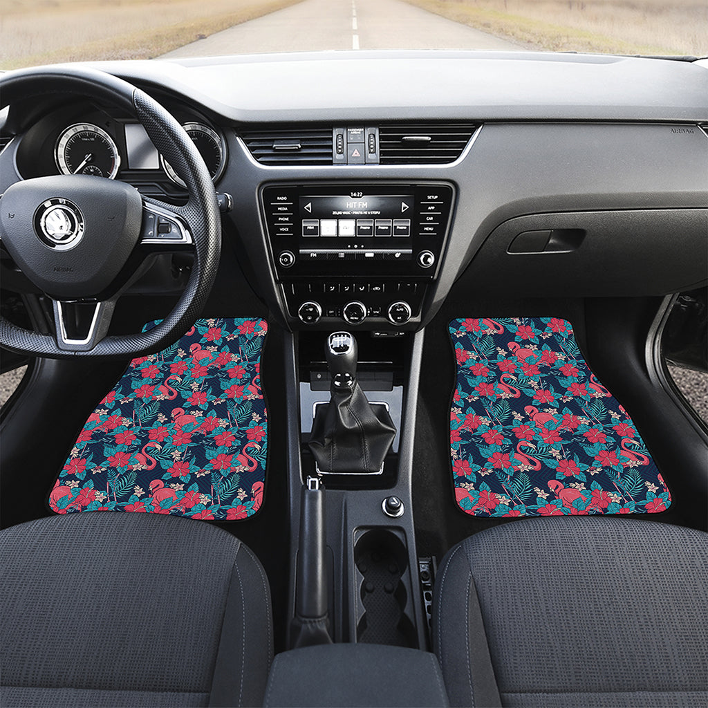 Flamingo And Hawaiian Floral Print Front Car Floor Mats