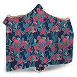 Flamingo And Hawaiian Floral Print Hooded Blanket
