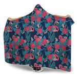 Flamingo And Hawaiian Floral Print Hooded Blanket