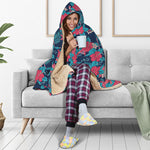 Flamingo And Hawaiian Floral Print Hooded Blanket