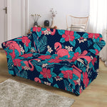 Flamingo And Hawaiian Floral Print Loveseat Slipcover
