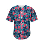 Flamingo And Hawaiian Floral Print Men's Baseball Jersey
