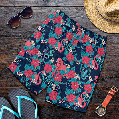 Flamingo And Hawaiian Floral Print Men's Shorts