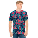 Flamingo And Hawaiian Floral Print Men's T-Shirt
