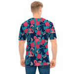 Flamingo And Hawaiian Floral Print Men's T-Shirt