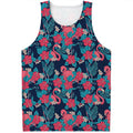 Flamingo And Hawaiian Floral Print Men's Tank Top