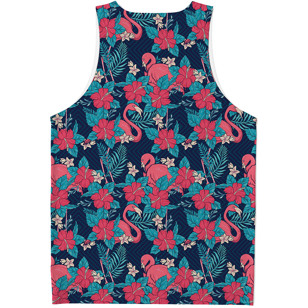 Flamingo And Hawaiian Floral Print Men's Tank Top