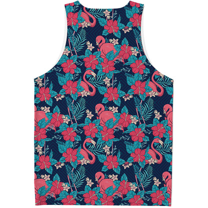 Flamingo And Hawaiian Floral Print Men's Tank Top