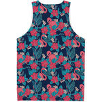 Flamingo And Hawaiian Floral Print Men's Tank Top