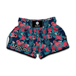 Flamingo And Hawaiian Floral Print Muay Thai Boxing Shorts