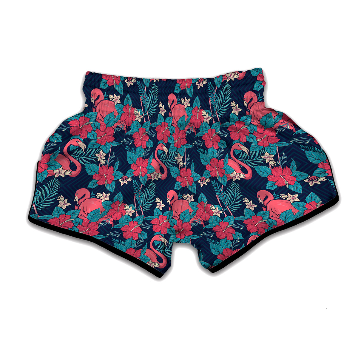 Flamingo And Hawaiian Floral Print Muay Thai Boxing Shorts
