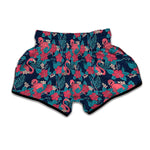 Flamingo And Hawaiian Floral Print Muay Thai Boxing Shorts