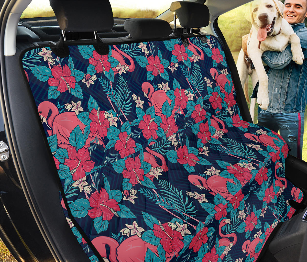 Flamingo And Hawaiian Floral Print Pet Car Back Seat Cover