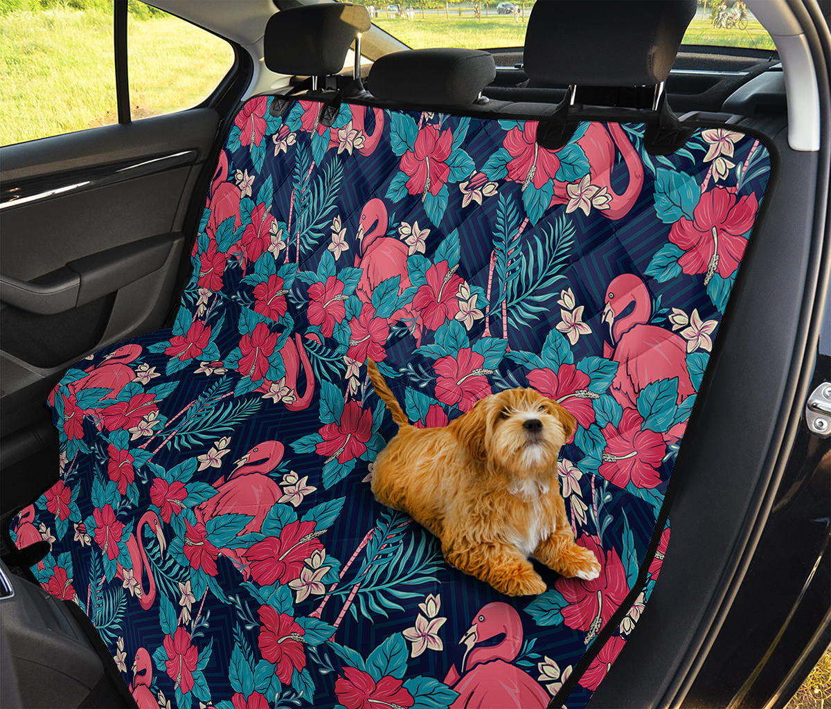 Flamingo And Hawaiian Floral Print Pet Car Back Seat Cover