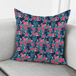 Flamingo And Hawaiian Floral Print Pillow Cover