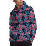 Flamingo And Hawaiian Floral Print Pullover Hoodie