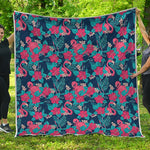 Flamingo And Hawaiian Floral Print Quilt