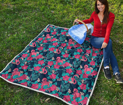Flamingo And Hawaiian Floral Print Quilt
