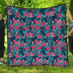 Flamingo And Hawaiian Floral Print Quilt