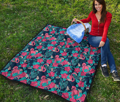 Flamingo And Hawaiian Floral Print Quilt