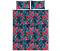 Flamingo And Hawaiian Floral Print Quilt Bed Set