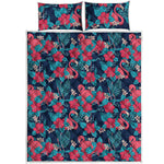 Flamingo And Hawaiian Floral Print Quilt Bed Set
