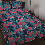 Flamingo And Hawaiian Floral Print Quilt Bed Set