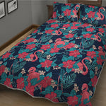 Flamingo And Hawaiian Floral Print Quilt Bed Set