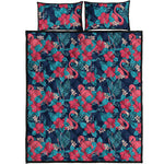 Flamingo And Hawaiian Floral Print Quilt Bed Set
