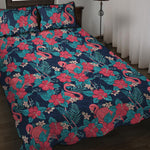 Flamingo And Hawaiian Floral Print Quilt Bed Set