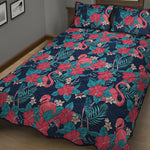 Flamingo And Hawaiian Floral Print Quilt Bed Set