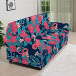 Flamingo And Hawaiian Floral Print Sofa Cover