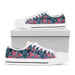 Flamingo And Hawaiian Floral Print White Low Top Shoes