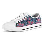Flamingo And Hawaiian Floral Print White Low Top Shoes