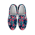 Flamingo And Hawaiian Floral Print White Slip On Shoes